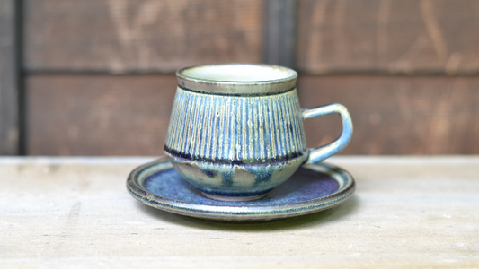【岐阜】ストライプコーヒーカップブルー2(しずく窯)