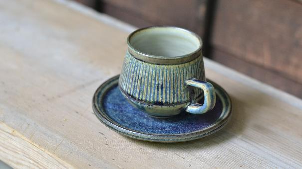 【岐阜】ストライプコーヒーカップブルー2(しずく窯)