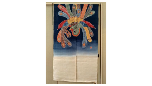 飛騨染 闘鶏楽・鳳凰柄のれん