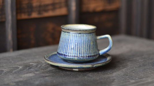 【岐阜】ストライプコーヒーカップブルー1(しずく窯)